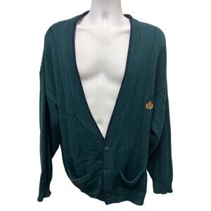 🧥 Vintage GRAPHIX Teal Knit Cardigan XL – Retro Button Front Grandpa Sweater